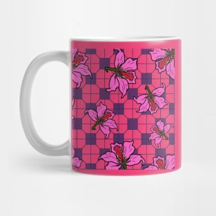 Bauhinia Flower with Deep Pink Tile Floor Pattern - Summer Flower Pattern Mug